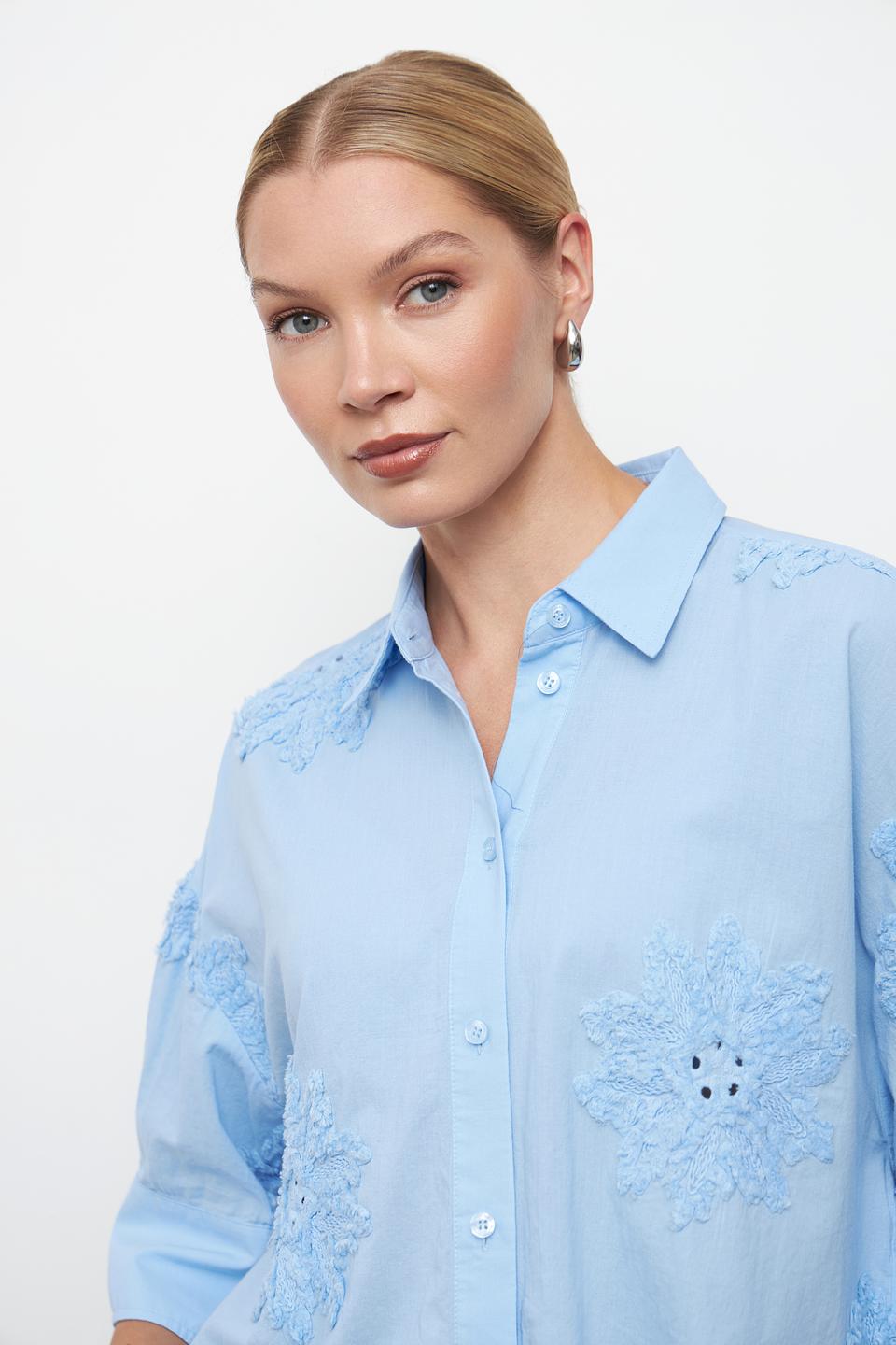 Блуза Marc Aurel с вышивкой голубая