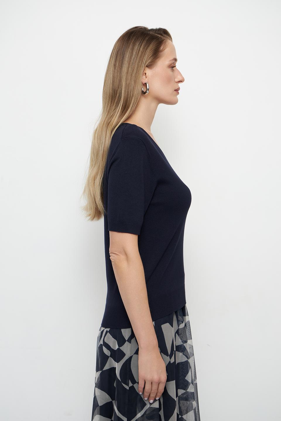 Пуловер Betty and Co V-образный вырез тёмно-синий