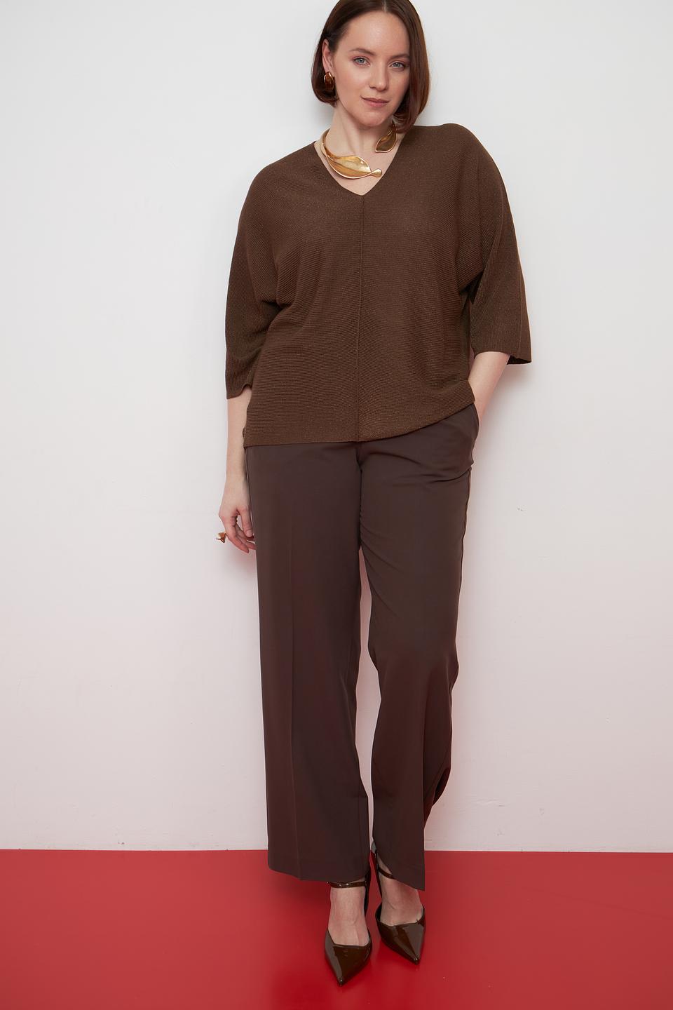 Пуловер Lecomte коричневый V-образный