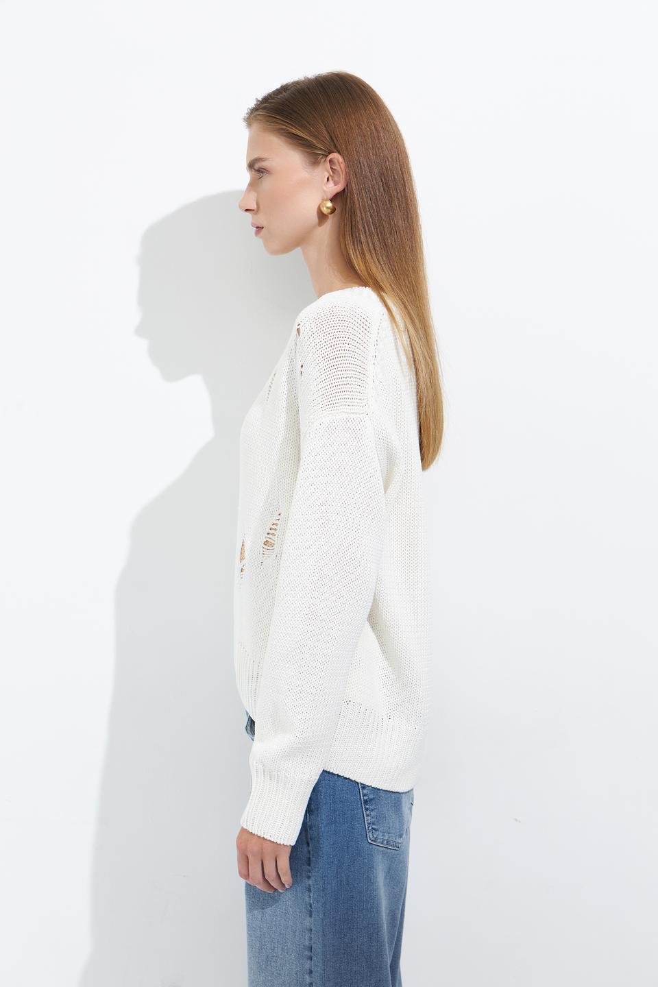 Пуловер Oui с разрезами молочный