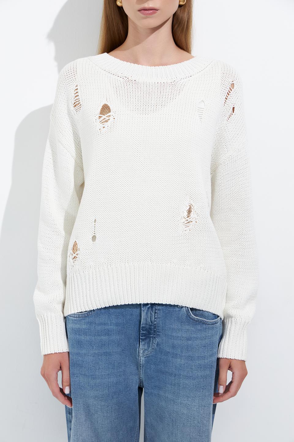 Пуловер Oui с разрезами молочный