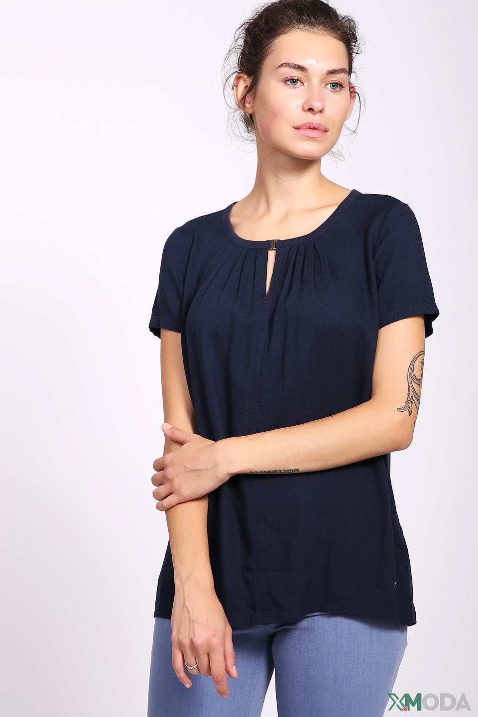 Блуза Tom Tailor темно-синяя с V-образным вырезом