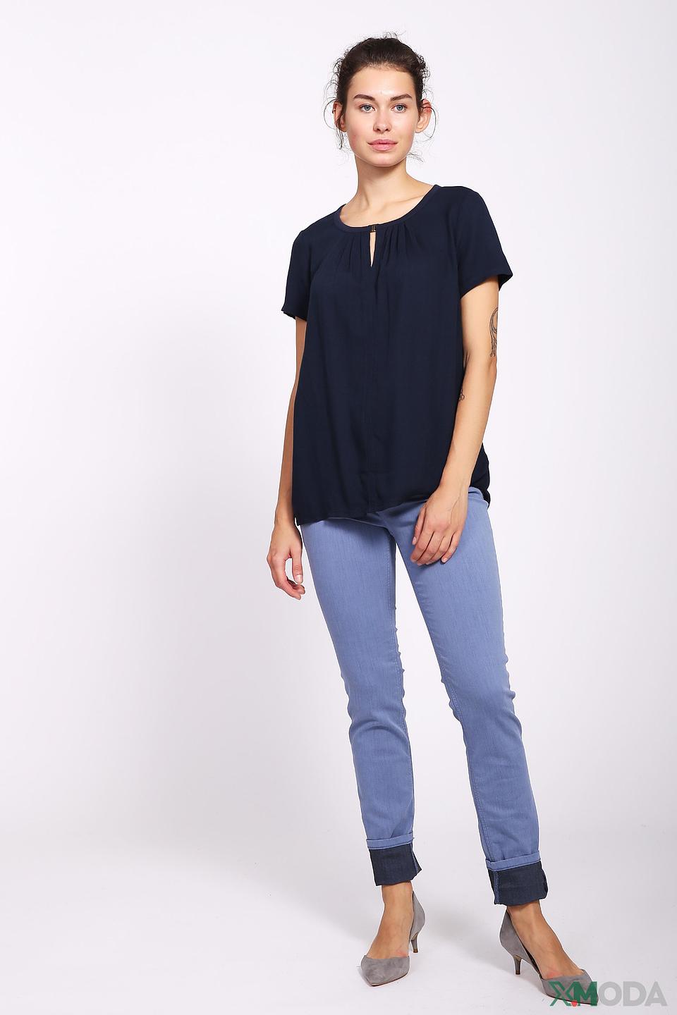 Блуза Tom Tailor темно-синяя с V-образным вырезом