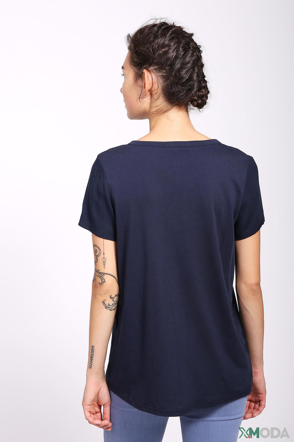 Блуза Tom Tailor темно-синяя с V-образным вырезом