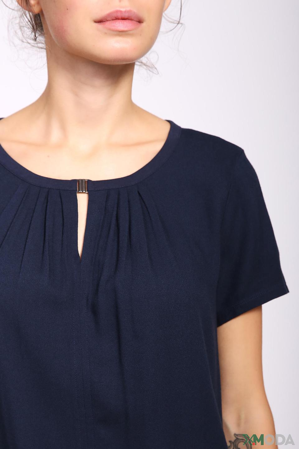 Блуза Tom Tailor темно-синяя с V-образным вырезом