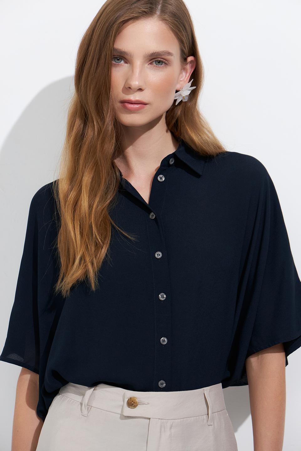 Блуза Zanetti свободного кроя темно-синяя