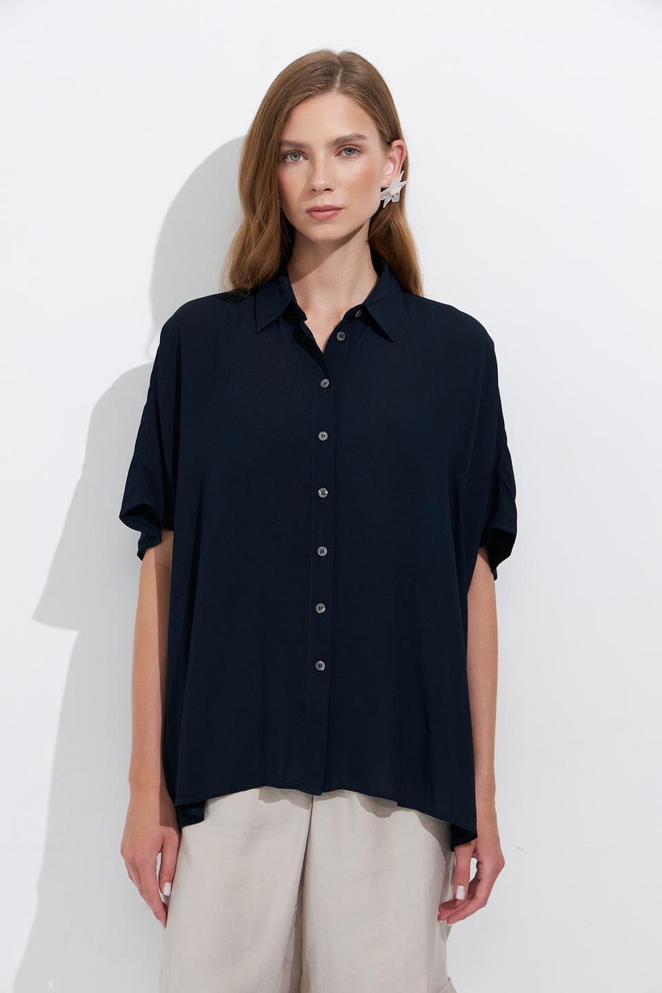 Блуза Zanetti свободного кроя темно-синяя