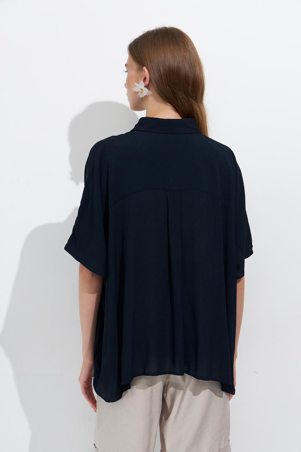 Блуза Zanetti свободного кроя темно-синяя