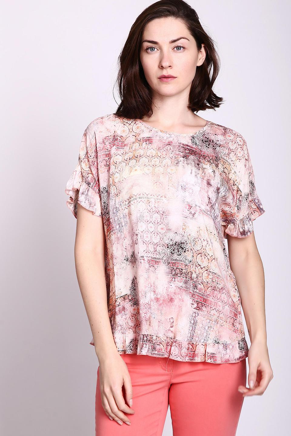 Блуза Gerry Weber розовая с принтом и воланами