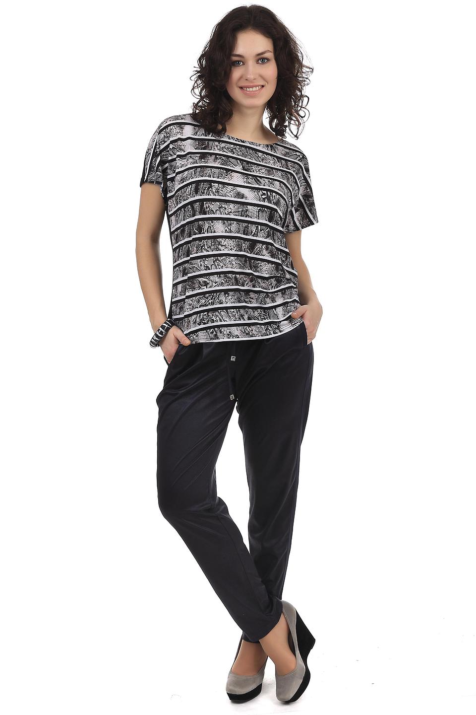 Блуза Steilmann чёрная с анималистичным принтом и полосами