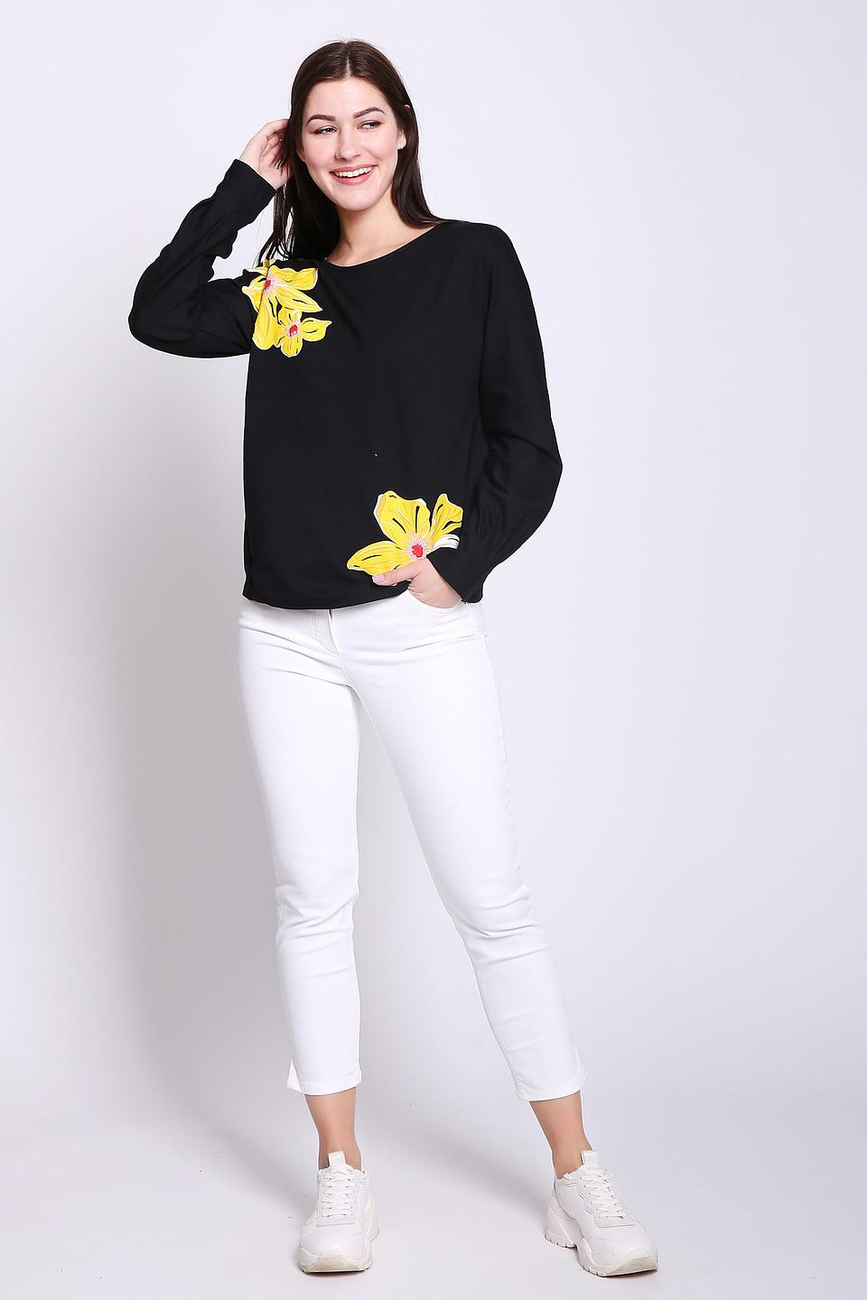 Пуловер Gerry Weber чёрный с жёлтыми цветами и полосой