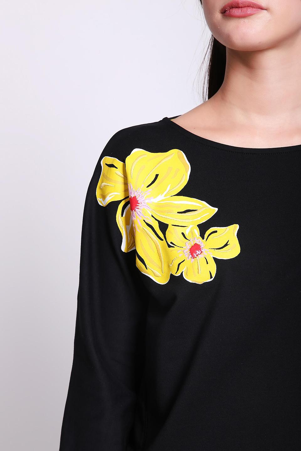 Пуловер Gerry Weber чёрный с жёлтыми цветами и полосой