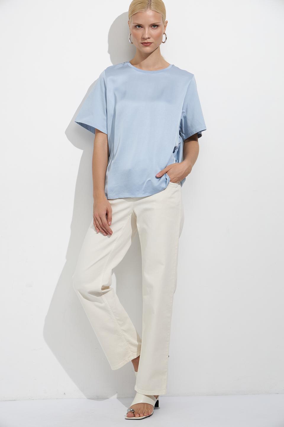 Блуза Oui голубая с коротким рукавом