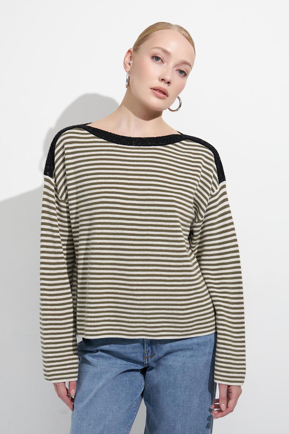 Пуловер Oui в полоску с пайетками