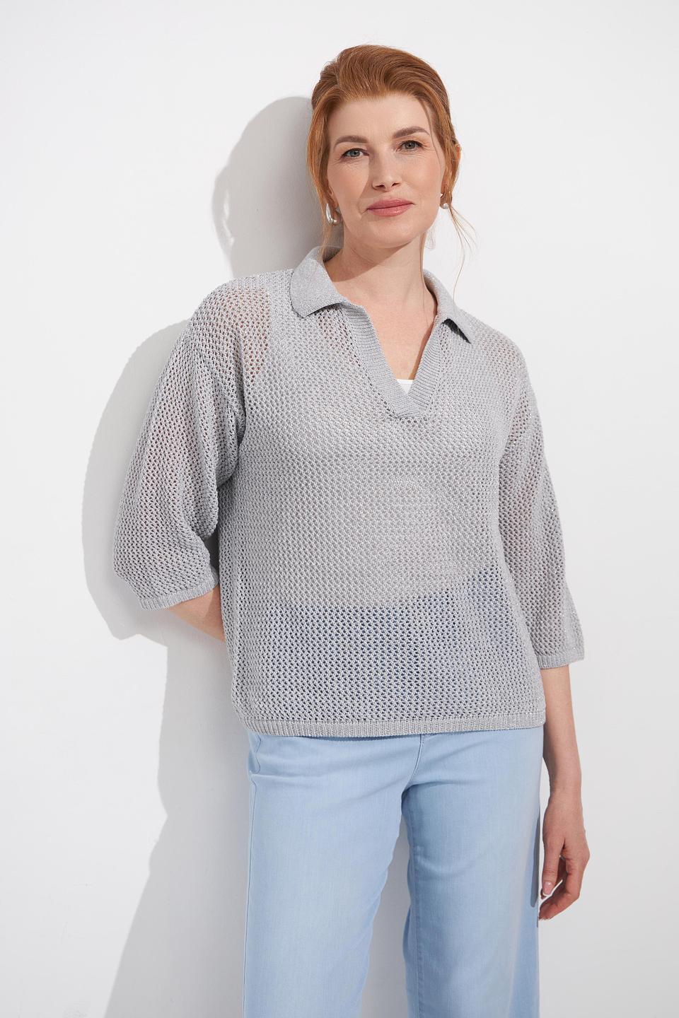 Пуловер Rabe collection серый с воротником-поло