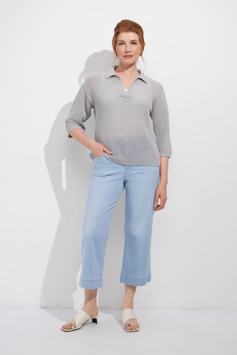 Пуловер Rabe collection серый с воротником-поло