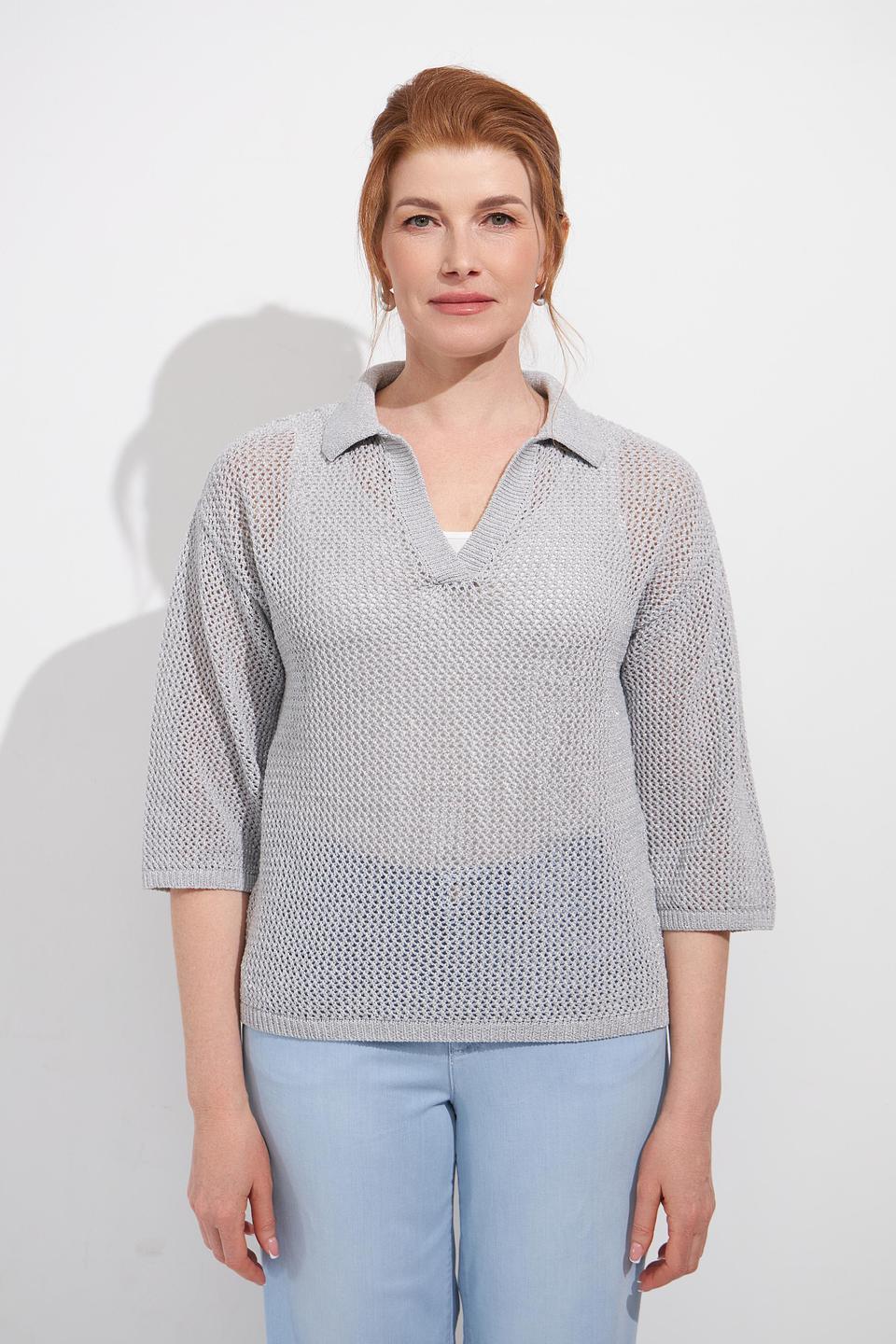 Пуловер Rabe collection серый с воротником-поло