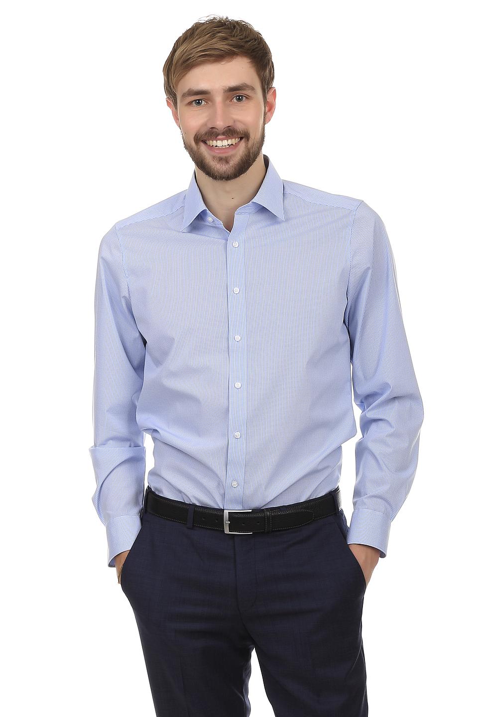 Olymp Рубашка с длинным рукавом голубая в клетку