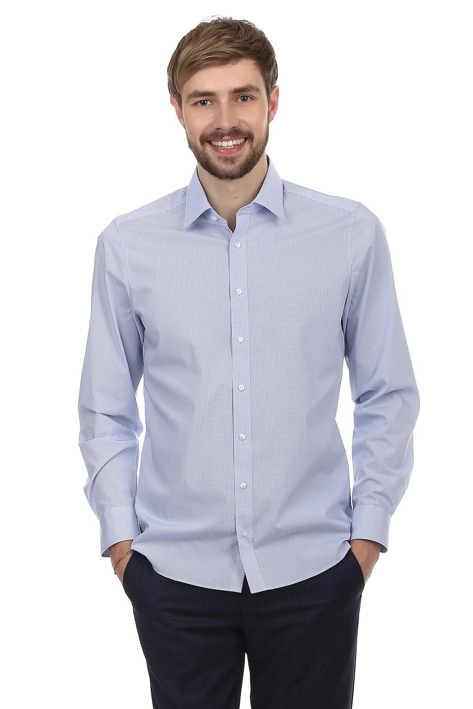 Olymp Рубашка с длинным рукавом голубая в клетку