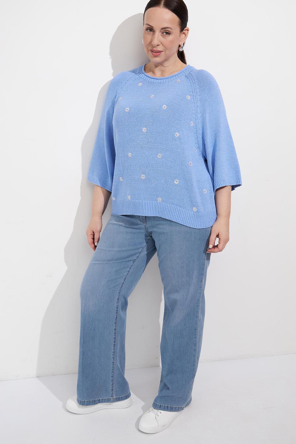 Пуловер Olsen светло-голубой с цветами