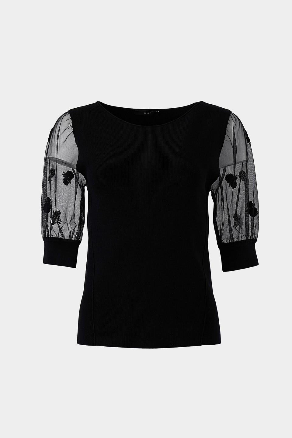 Пуловер Oui с рукавами-фонариками чёрный