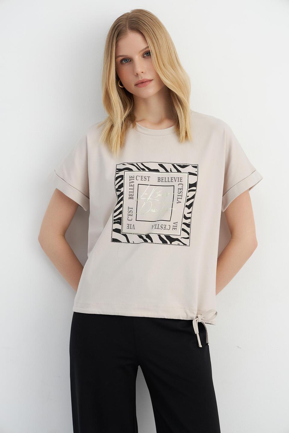 Футболка Passioni с принтом бежевая