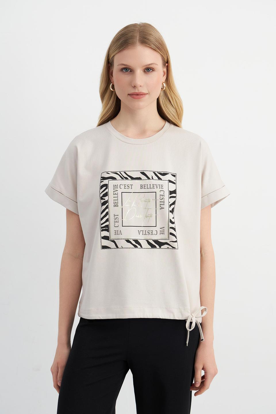 Футболка Passioni с принтом бежевая