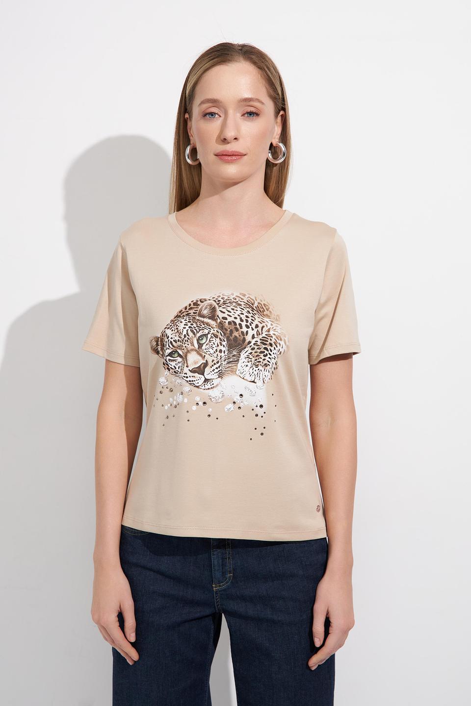 Футболка Monari с леопардом бежевая