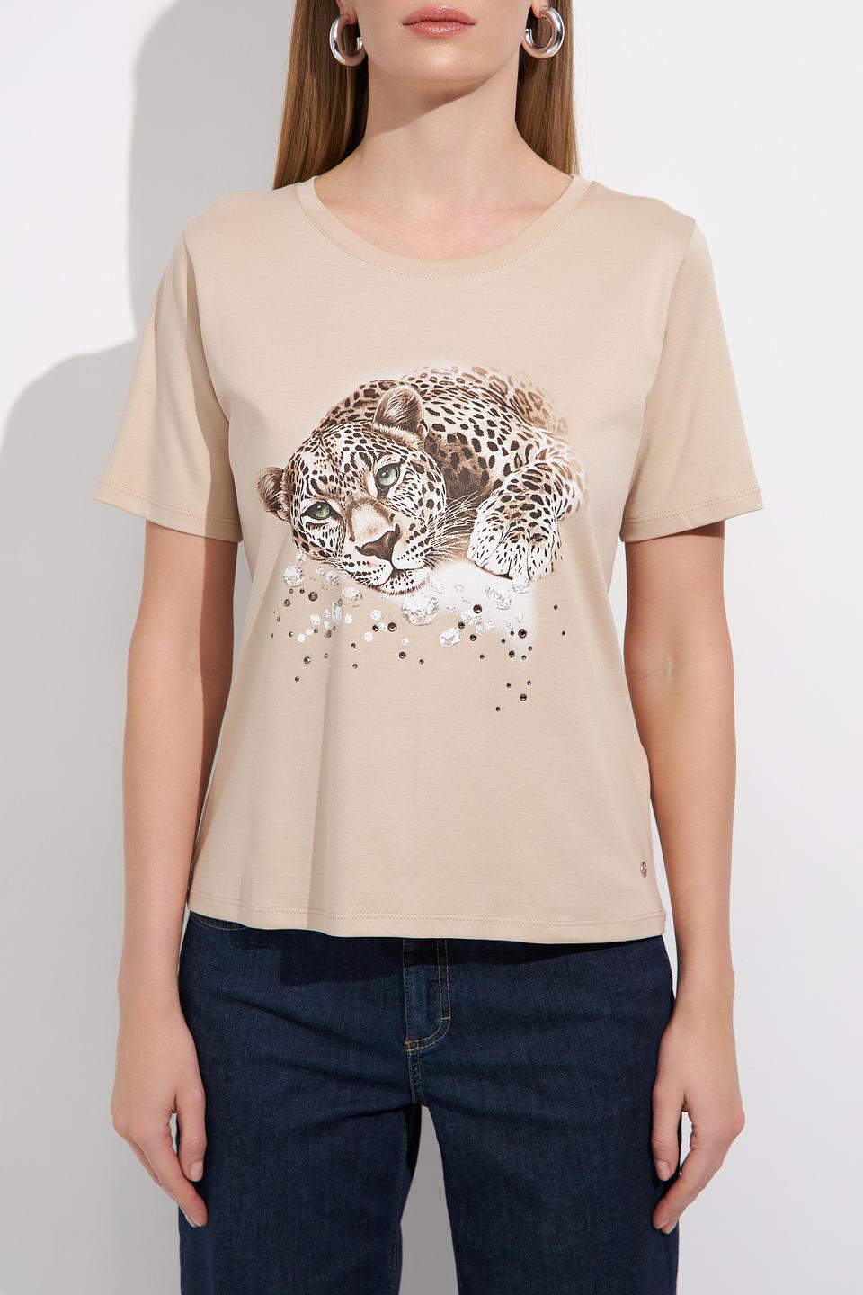 Футболка Monari с леопардом бежевая