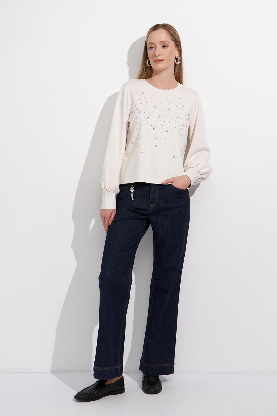 Пуловер Monari с камнями кремовый