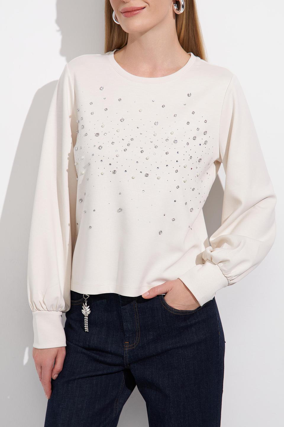 Пуловер Monari с камнями кремовый