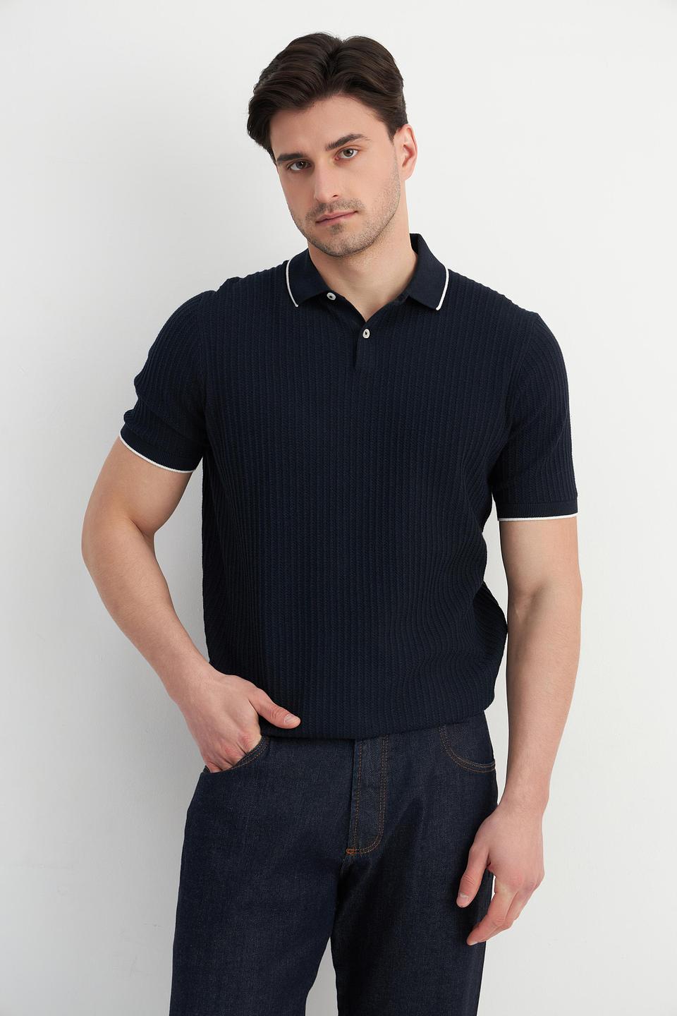 Поло Bugatti трикотажное тёмно-синее