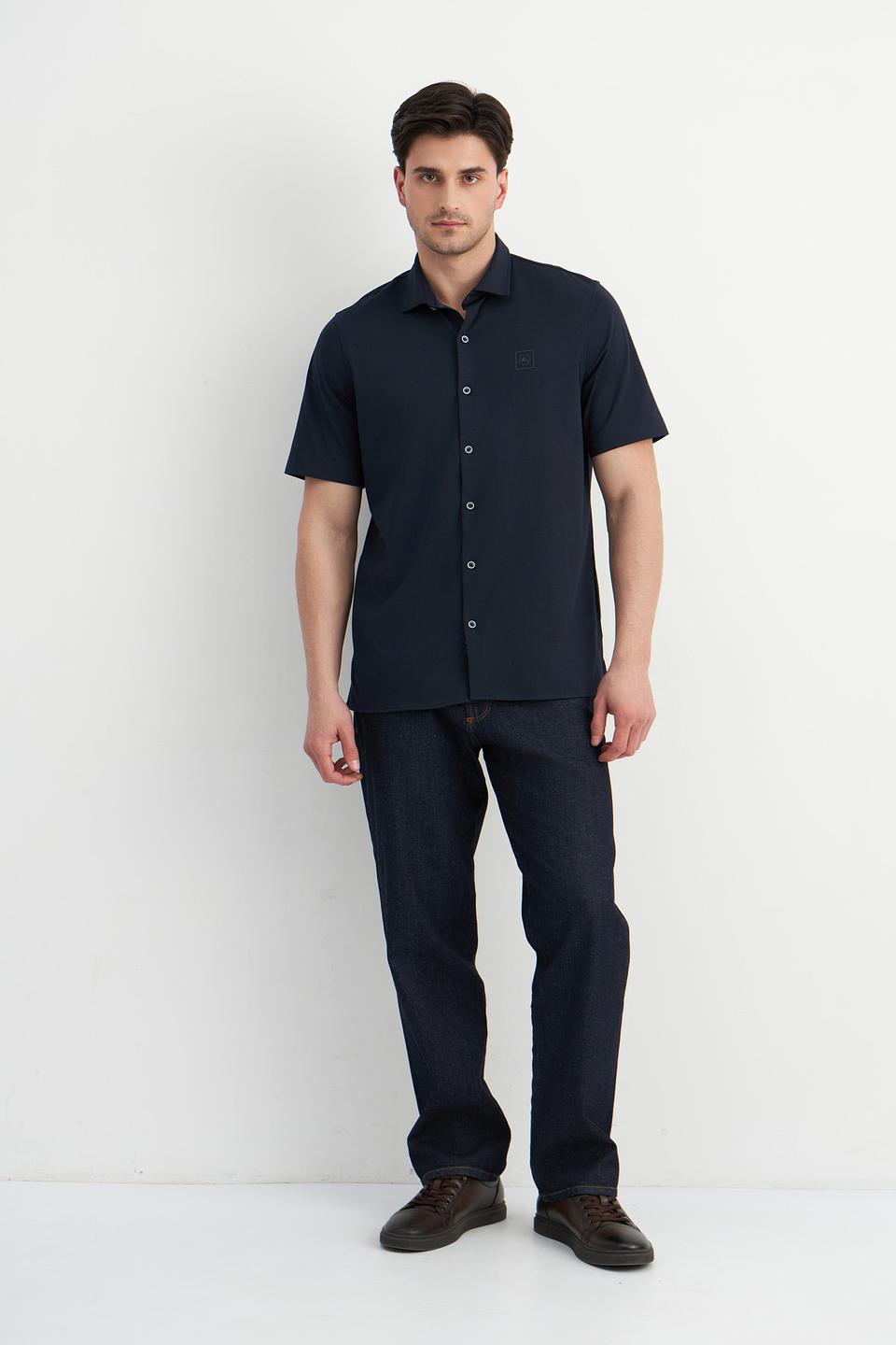 Рубашка Lerros темно-синяя с коротким рукавом