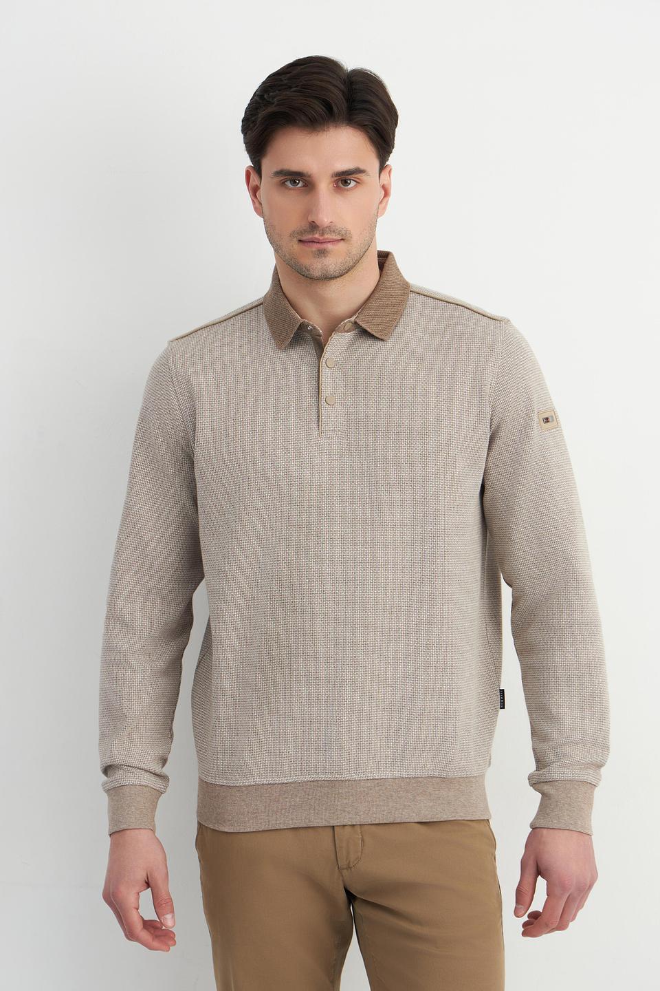 Пуловер Bugatti с воротником-поло бежевый