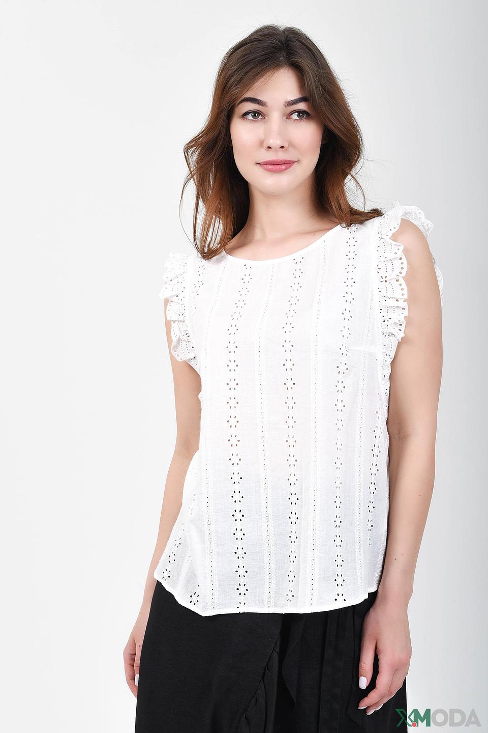 Топ Oui с вышивкой и воланами белый