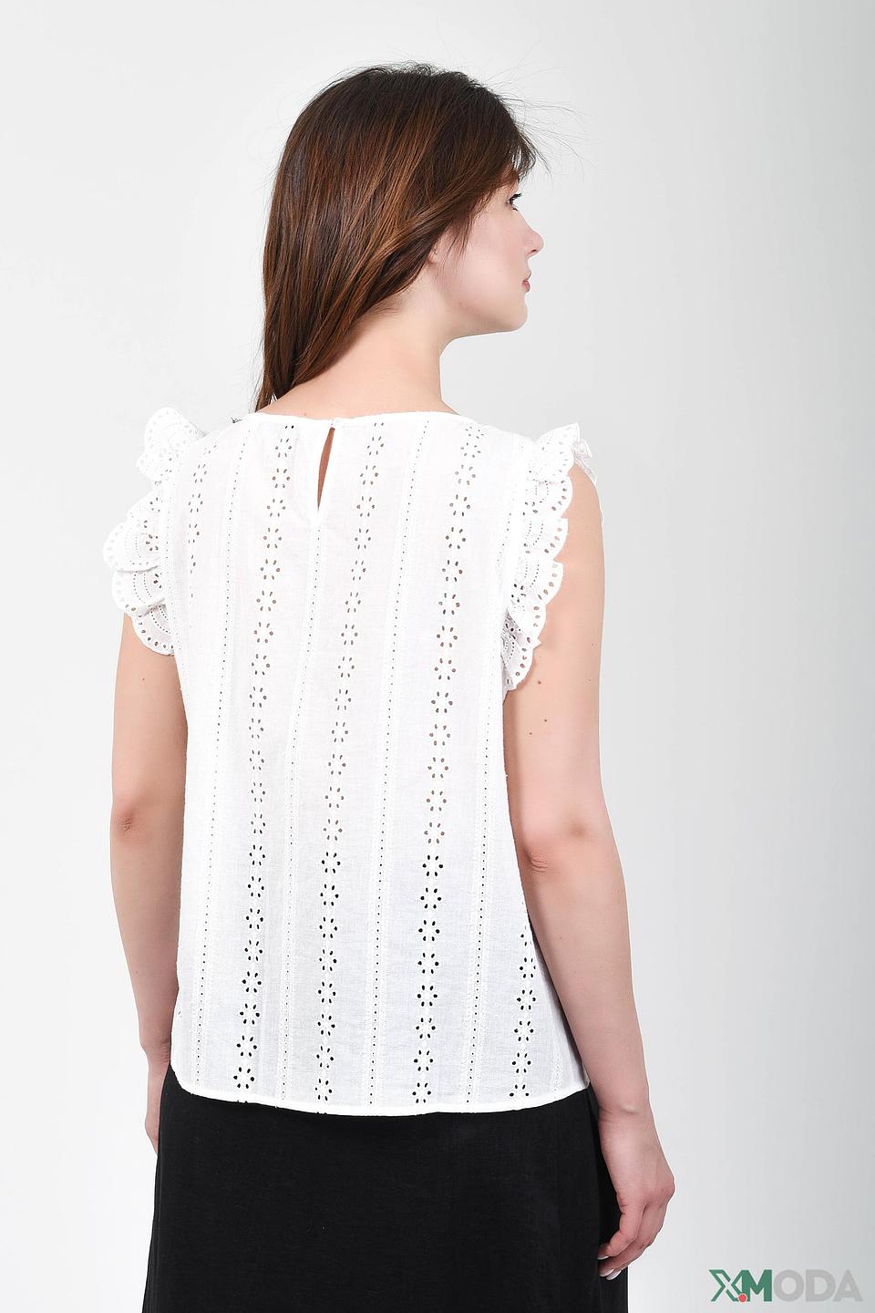 Топ Oui с вышивкой и воланами белый