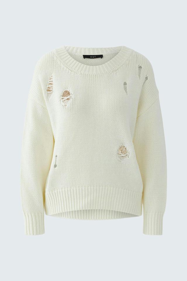 Пуловер Oui с разрезами молочный