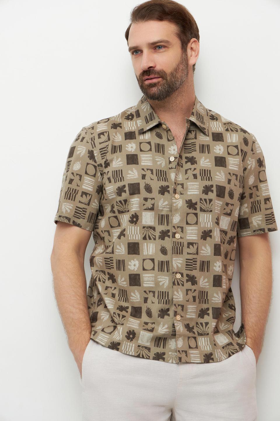 Рубашка с коротким рукавом Marc O Polo с принтом в бежевом цвете