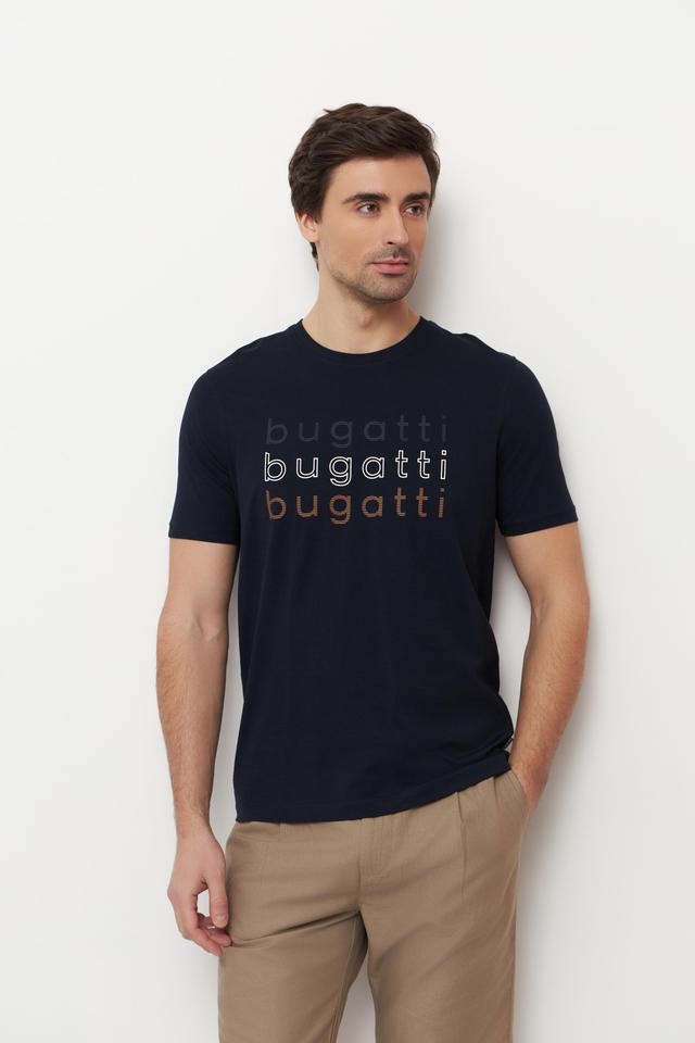 Тёмно-синяя футболка Bugatti с принтом