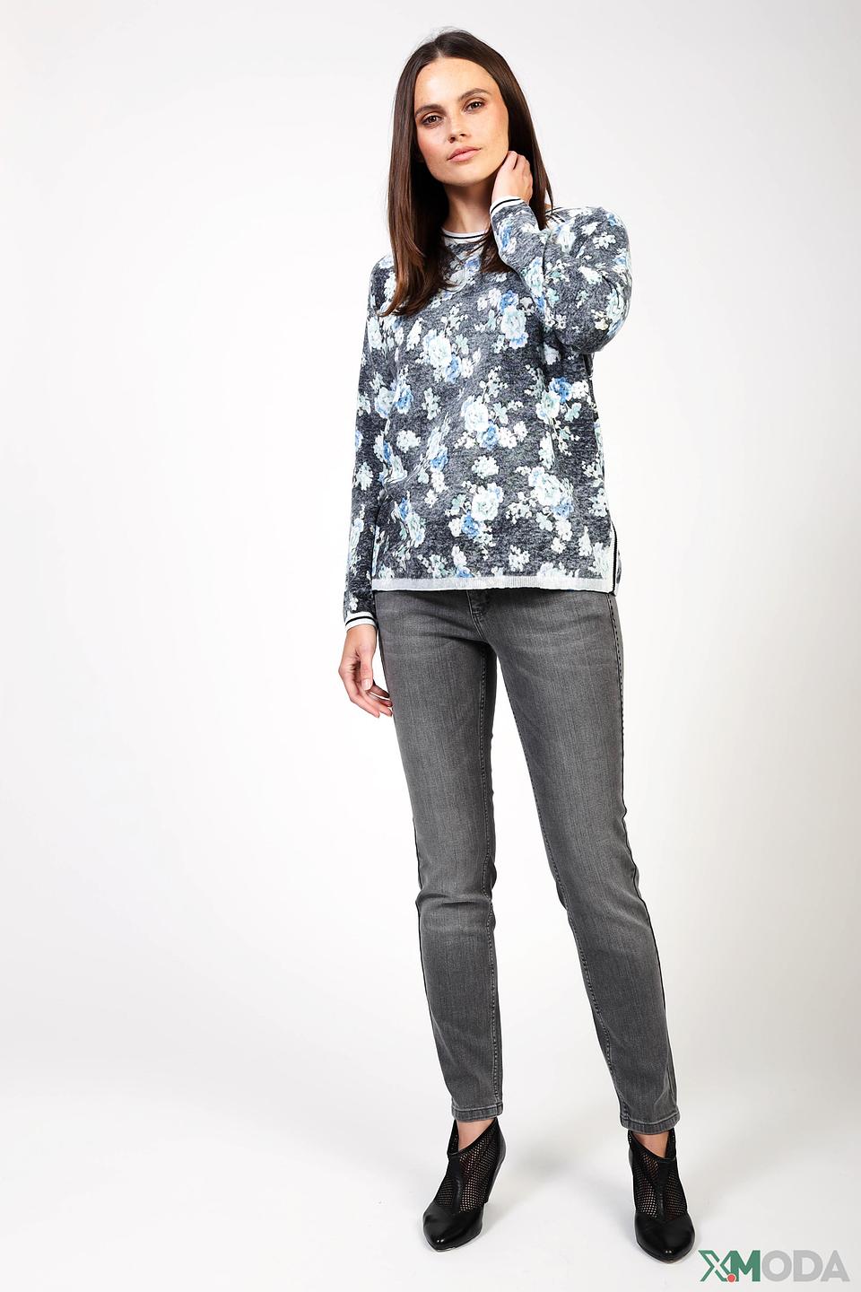 Джинсы Oui серые с декоративной отделкой