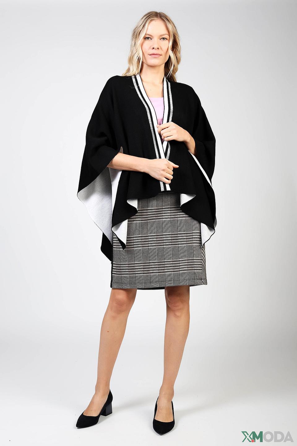 Пончо Lebek чёрный с отделкой