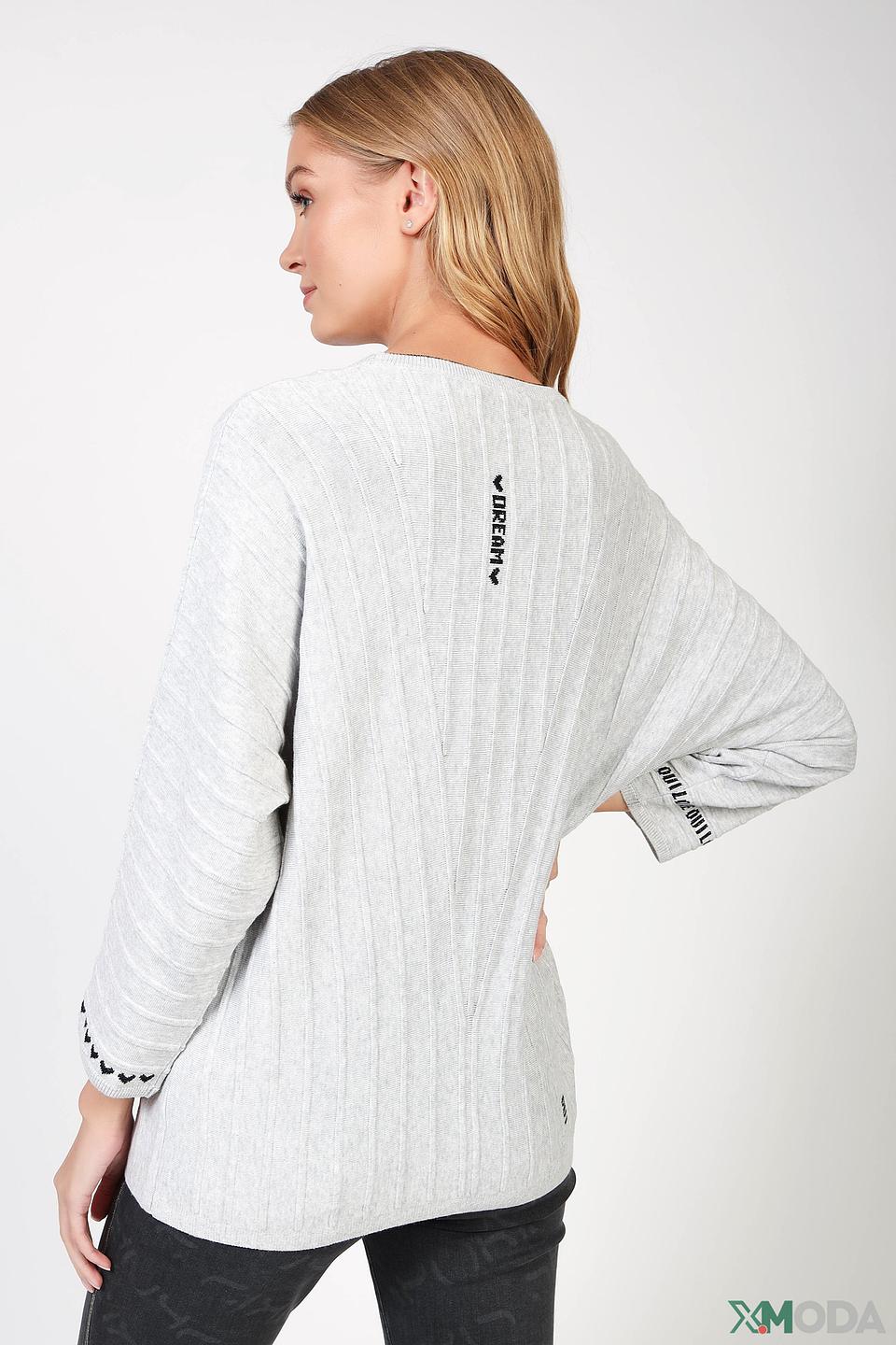 Пуловер Oui с принтом серый