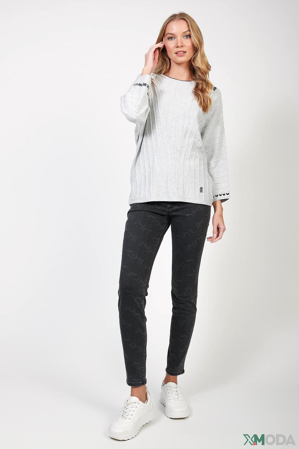 Пуловер Oui с принтом серый