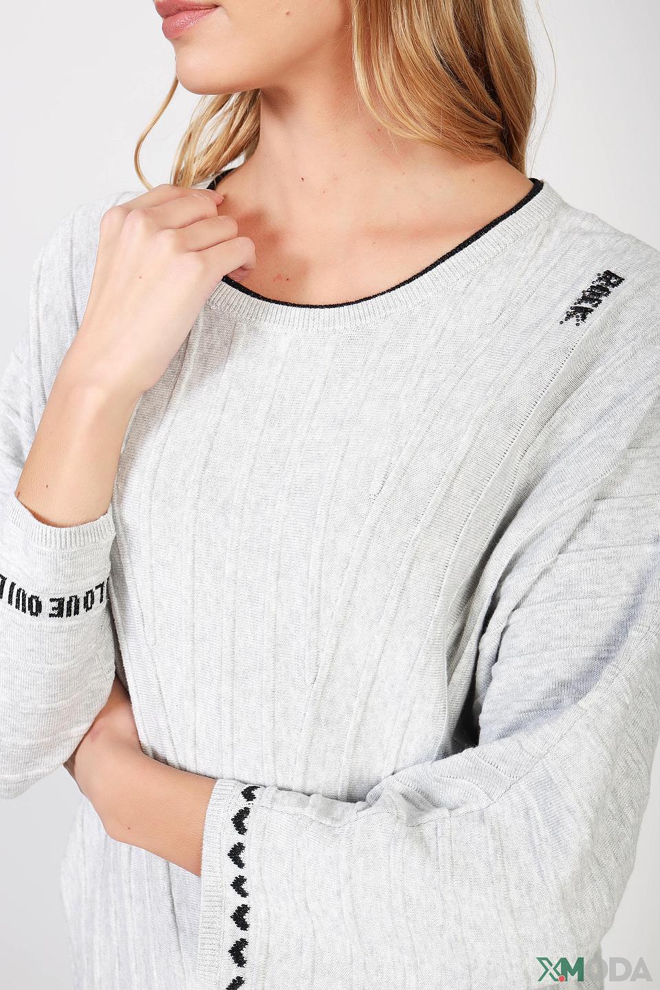 Пуловер Oui с принтом серый