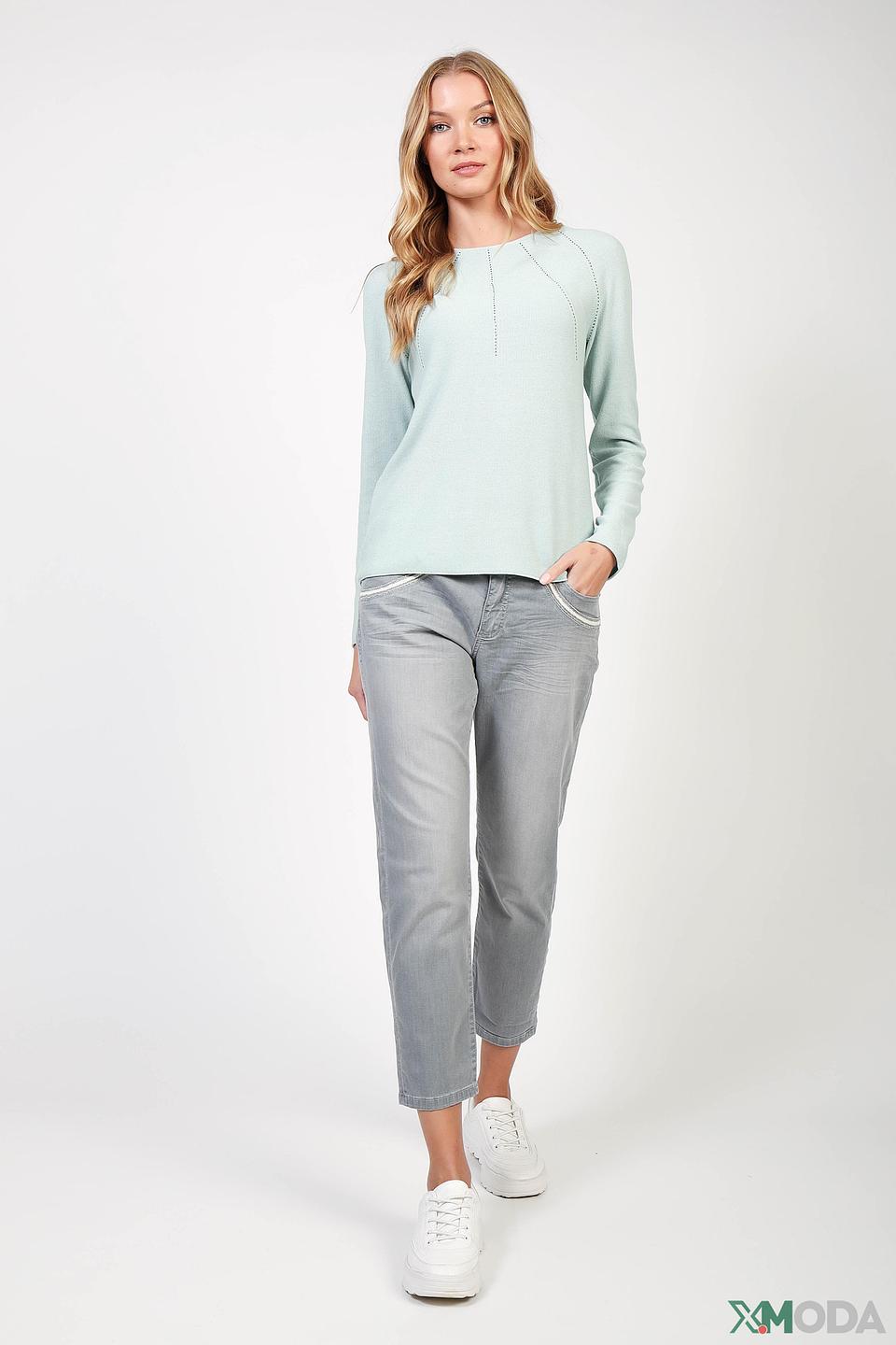 Пуловер Oui мятный с вышивкой