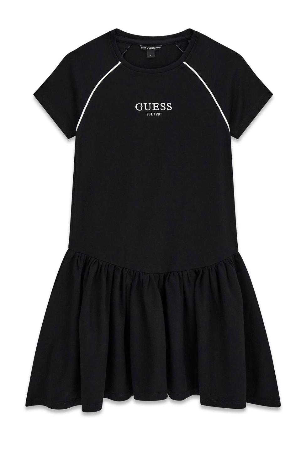 Черное платье Guess с логотипом и контрастной отделкой