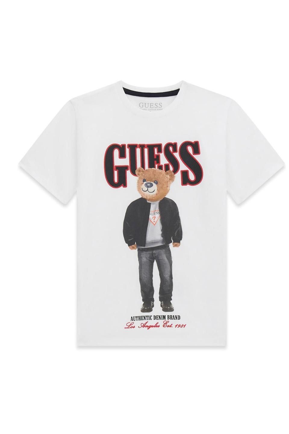 Белая футболка Guess с принтом мишки