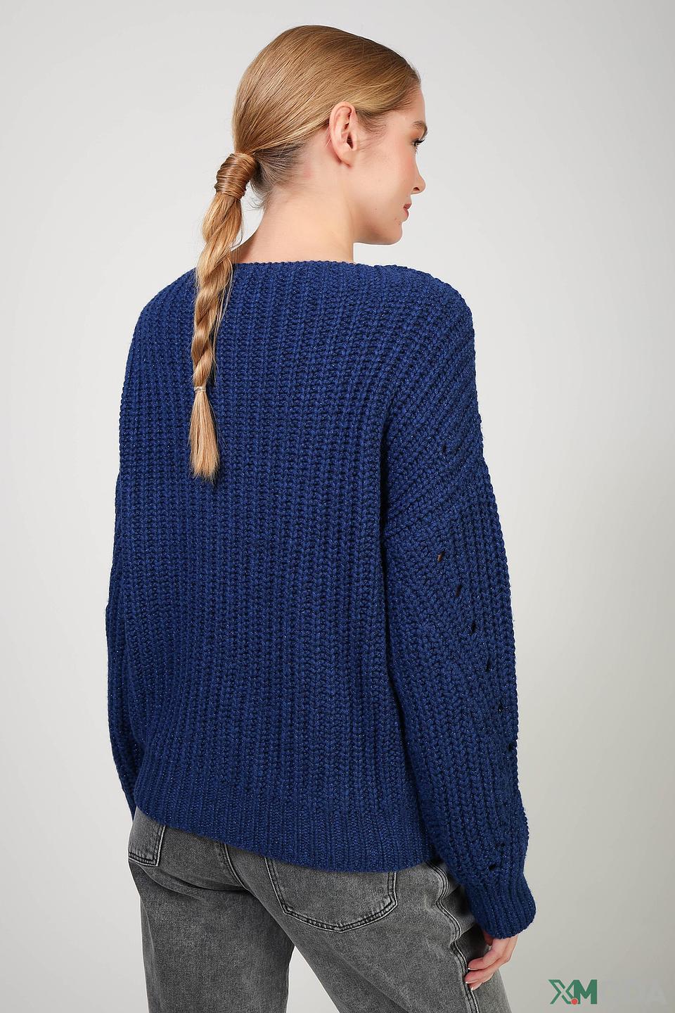 Пуловер Set с ажурной горловиной синий