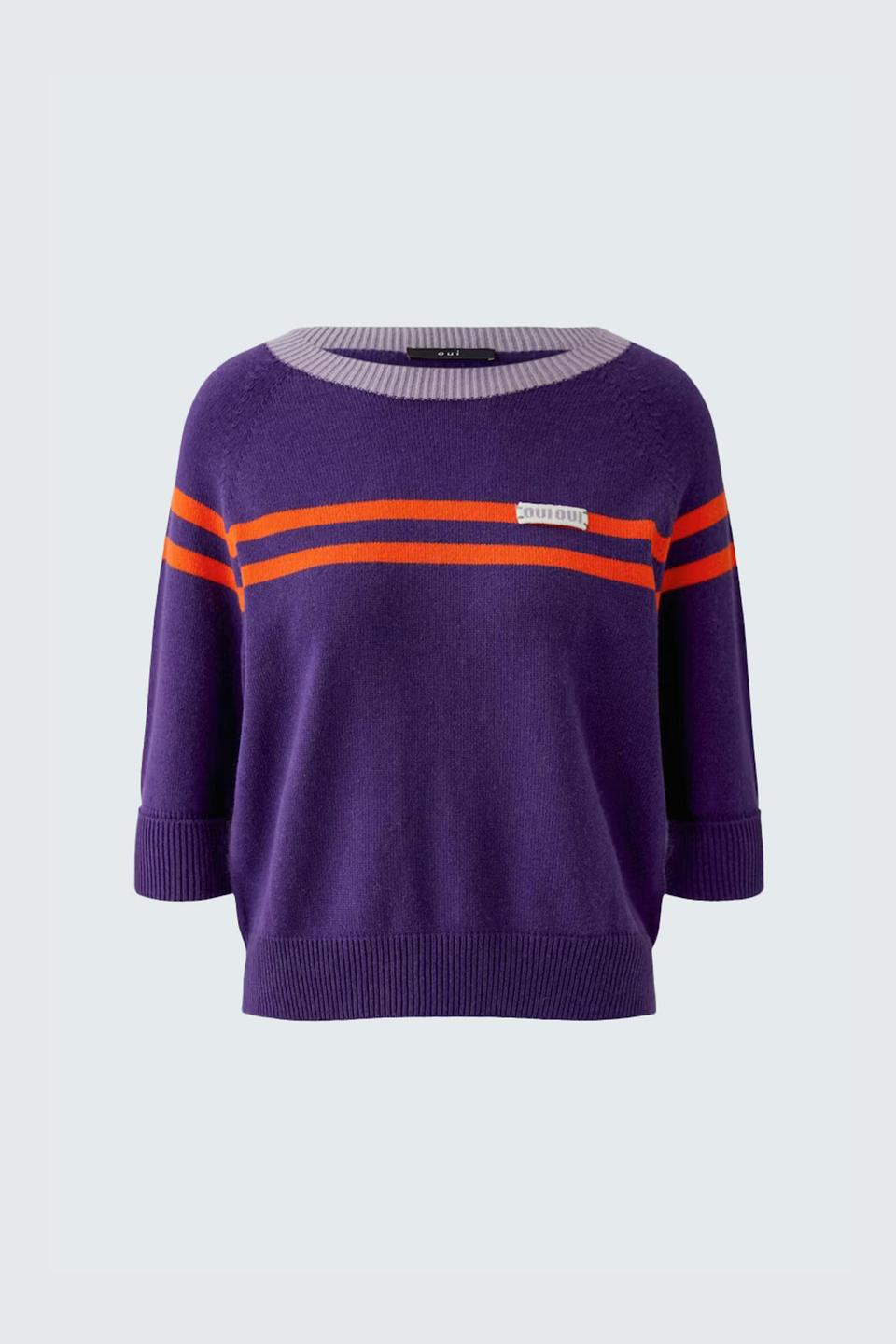 Фиолетовый пуловер Oui с оранжевыми полосами