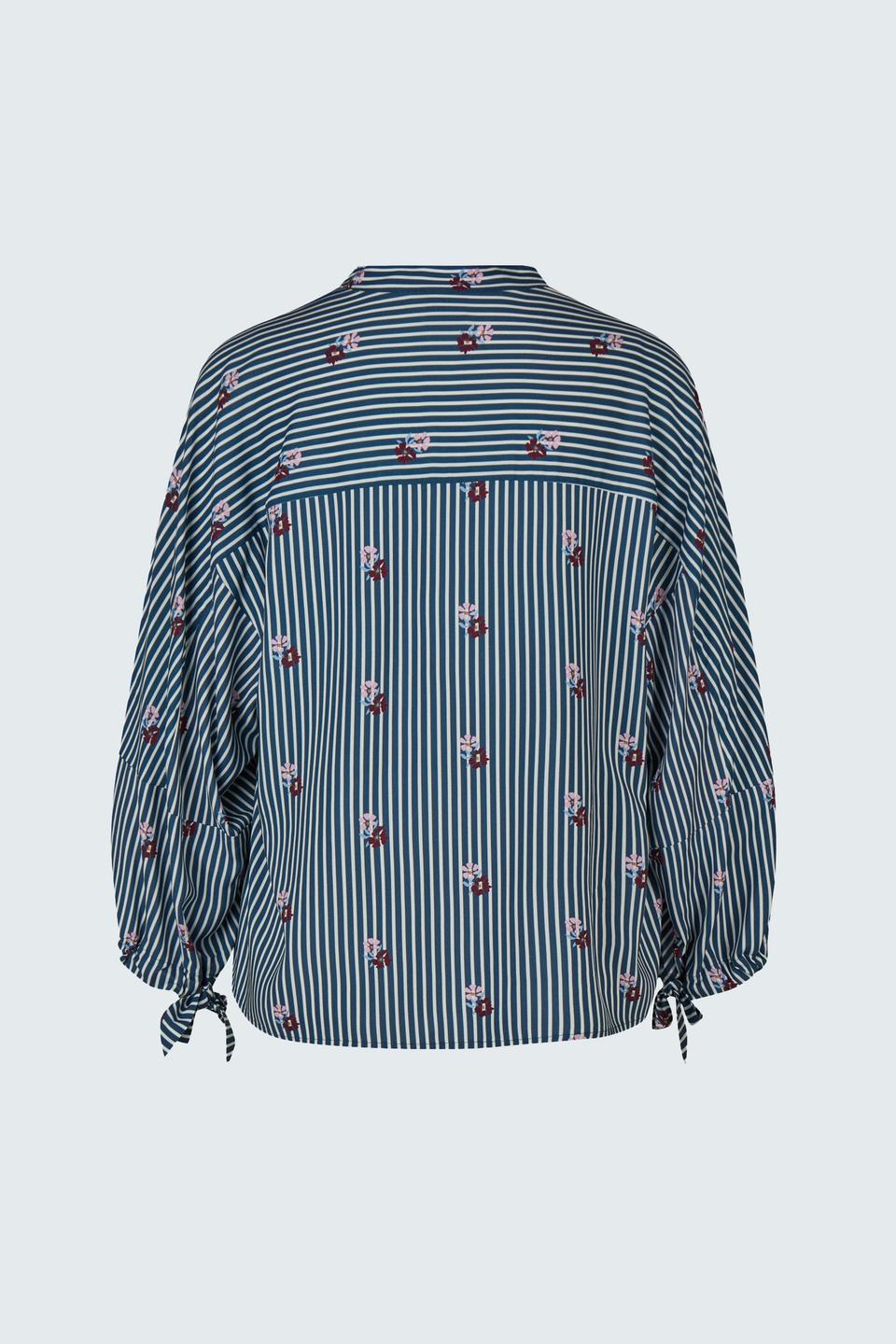 Синяя блуза Rabe collection в полоску с цветочным принтом
